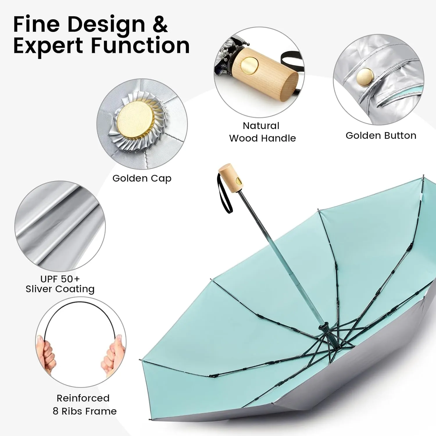 G4Free UPF 50  UV Protection Travel Sun Umbrella Compact 42 Inch Small UV Blocking SPF Umbrella Auto Open Close