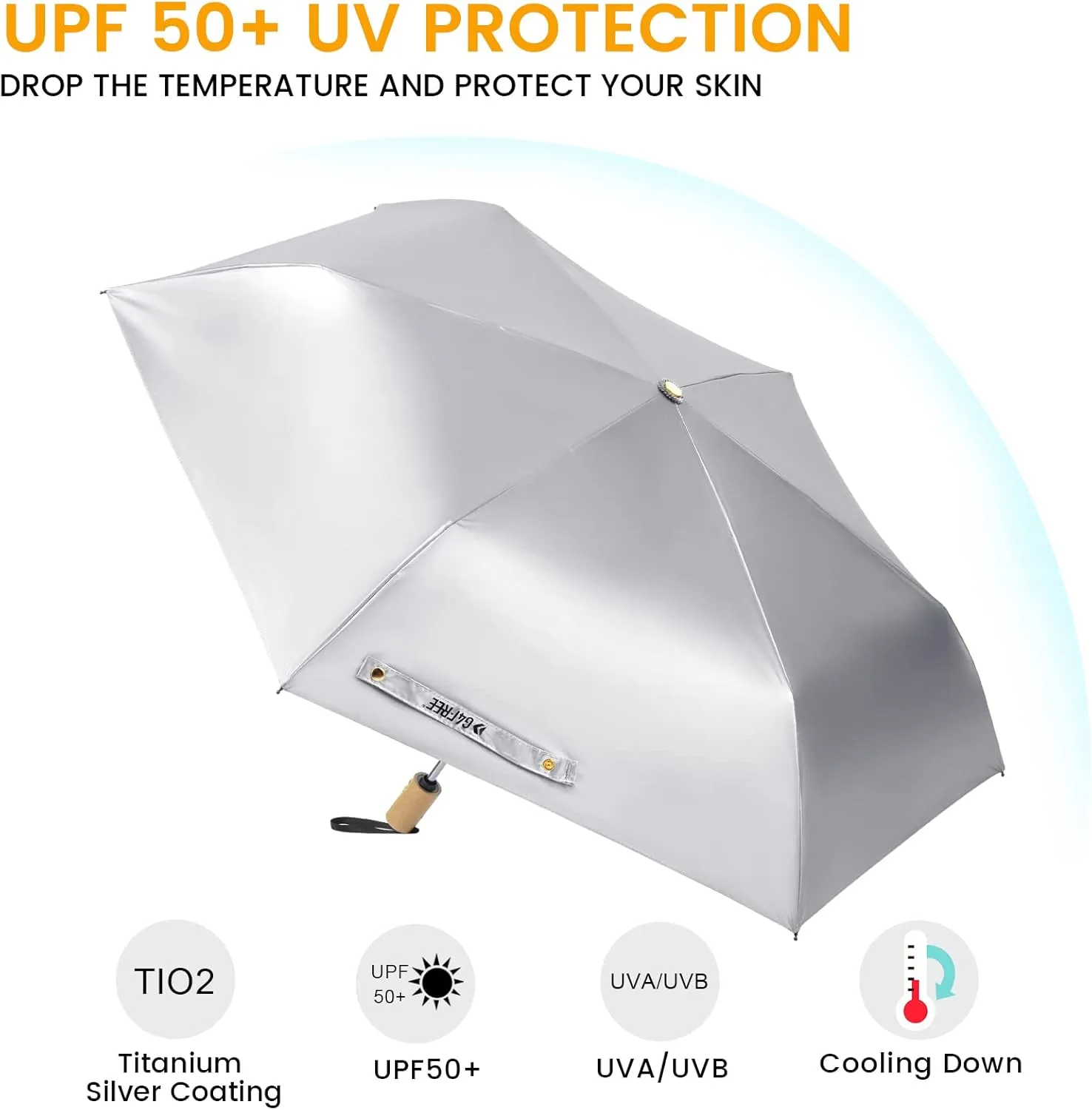 G4Free UPF 50  UV Protection Travel Umbrella with Wooden Handle, 42 Inch Lightweight Sun Rain Folding Umbrellas Auto Open Close (Lake Blue)