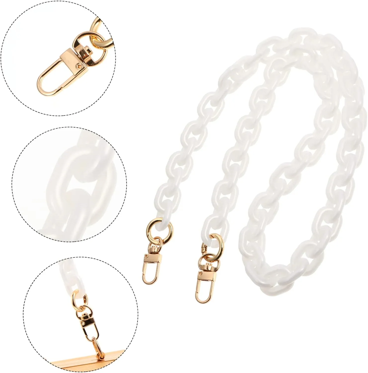 Gadpiparty White Resin Handbag Chain with Metal Buckles Durable Bag Accessory Easy to Install Replacement Strap for Handbags and Purses Versatile Design for Long Lasting Use