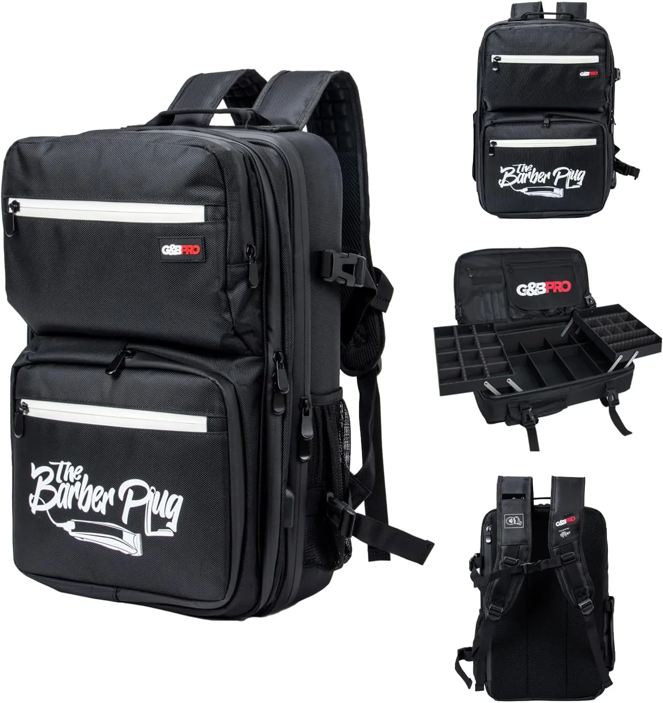 G&BPRO Full Size Backpack with Extending Tray System | All-in-one Mobile Workstation Travel Bag (The Barber Plug Limited Edition)