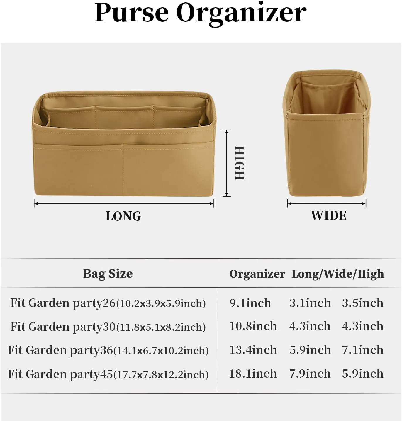 Garden Party 30 Insert, Bag Organizer Compatible with Hermes Garden Party Tote, Silk Fabric Bag-in-bag for Luxury Bags with Multiple Pockets for Storage (Biscuit, GP30)