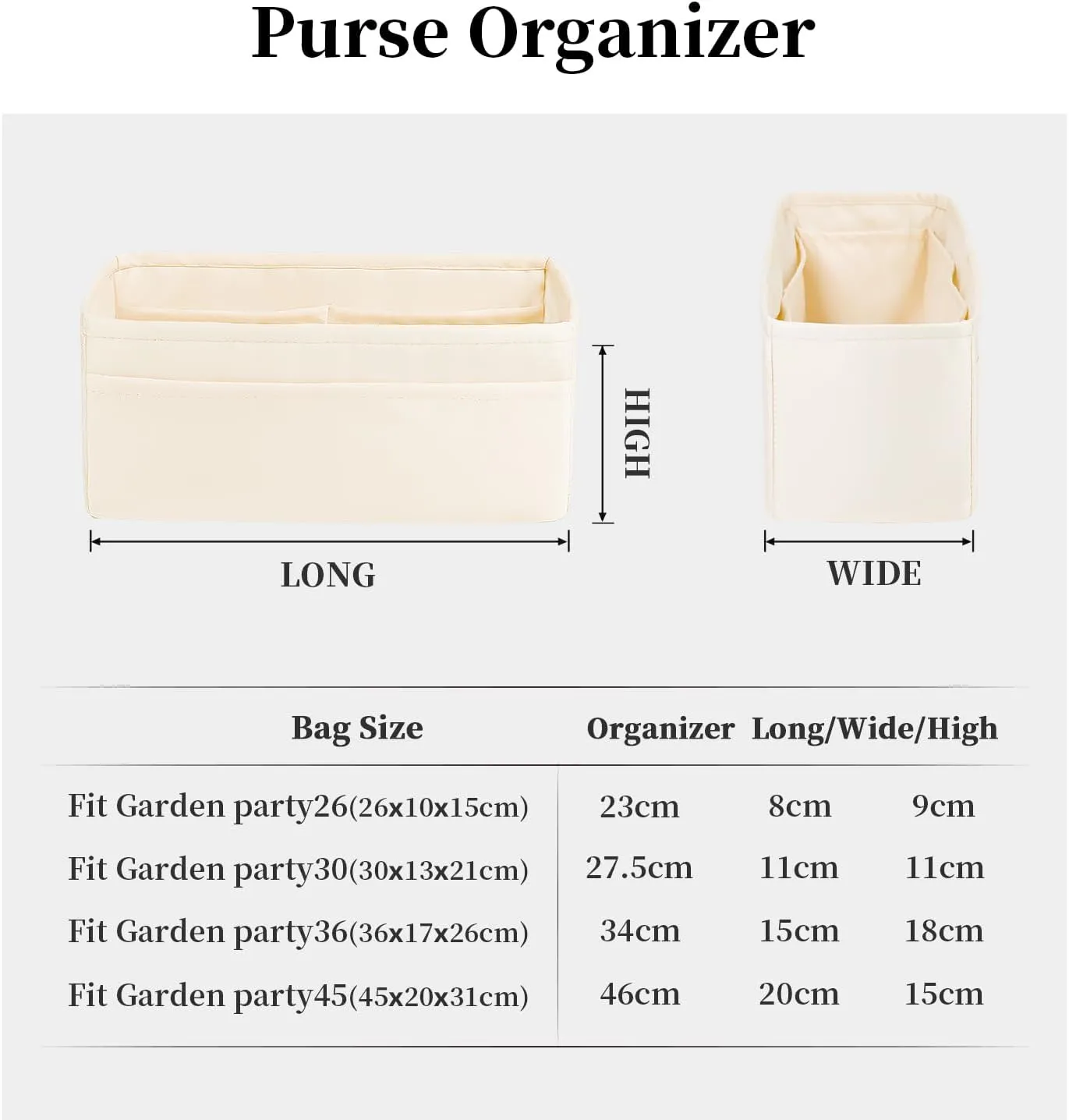 Garden Party 30 Insert, Bag Organizer Compatible with Hermes Garden Party Tote, Silk Fabric Bag-in-bag for Luxury Bags with Multiple Pockets for Storage (Craie, GP30)