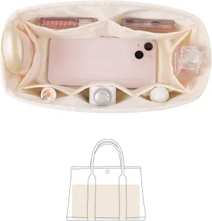 Garden Party 30 Insert, Bag Organizer Compatible with Hermes Garden Party Tote, Silk Fabric Bag-in-bag for Luxury Bags with Multiple Pockets for Storage (Craie, GP30)