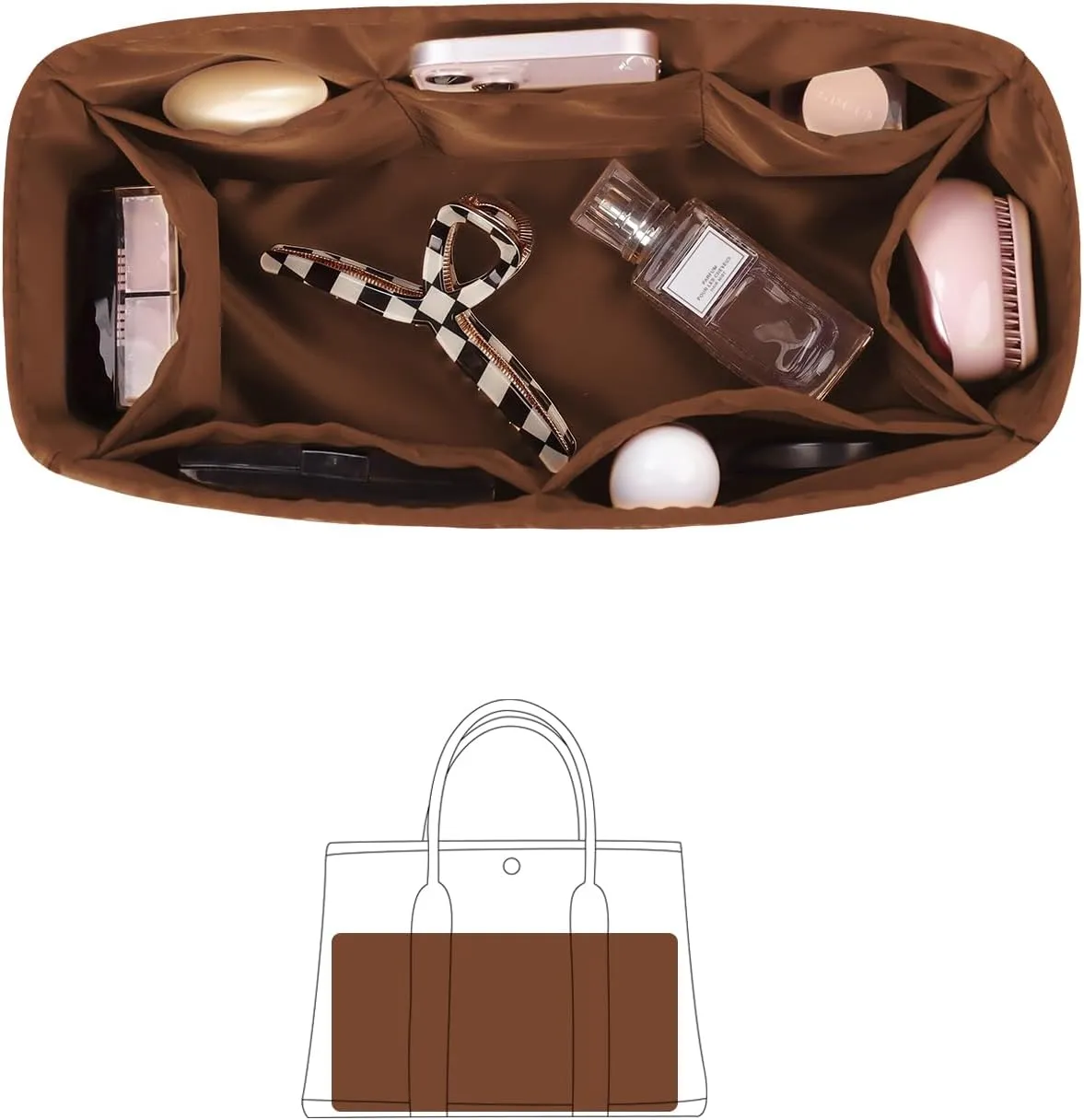 Garden Party 36 Insert, Tote Bag Organizer Compatible with Hermes Garden Bags, Silk Smooth Tote Bag Insert with Multiple Pockets for Storage (Gold, GP36)