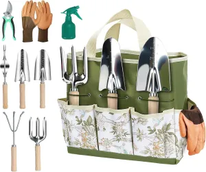 Gardening Tool Set, Heavy Duty Garden Tool Set with Fashion Garden Bag, Durable Stainless Steel Gardening Hand Tools, Gardening Gifts for Women, Mom