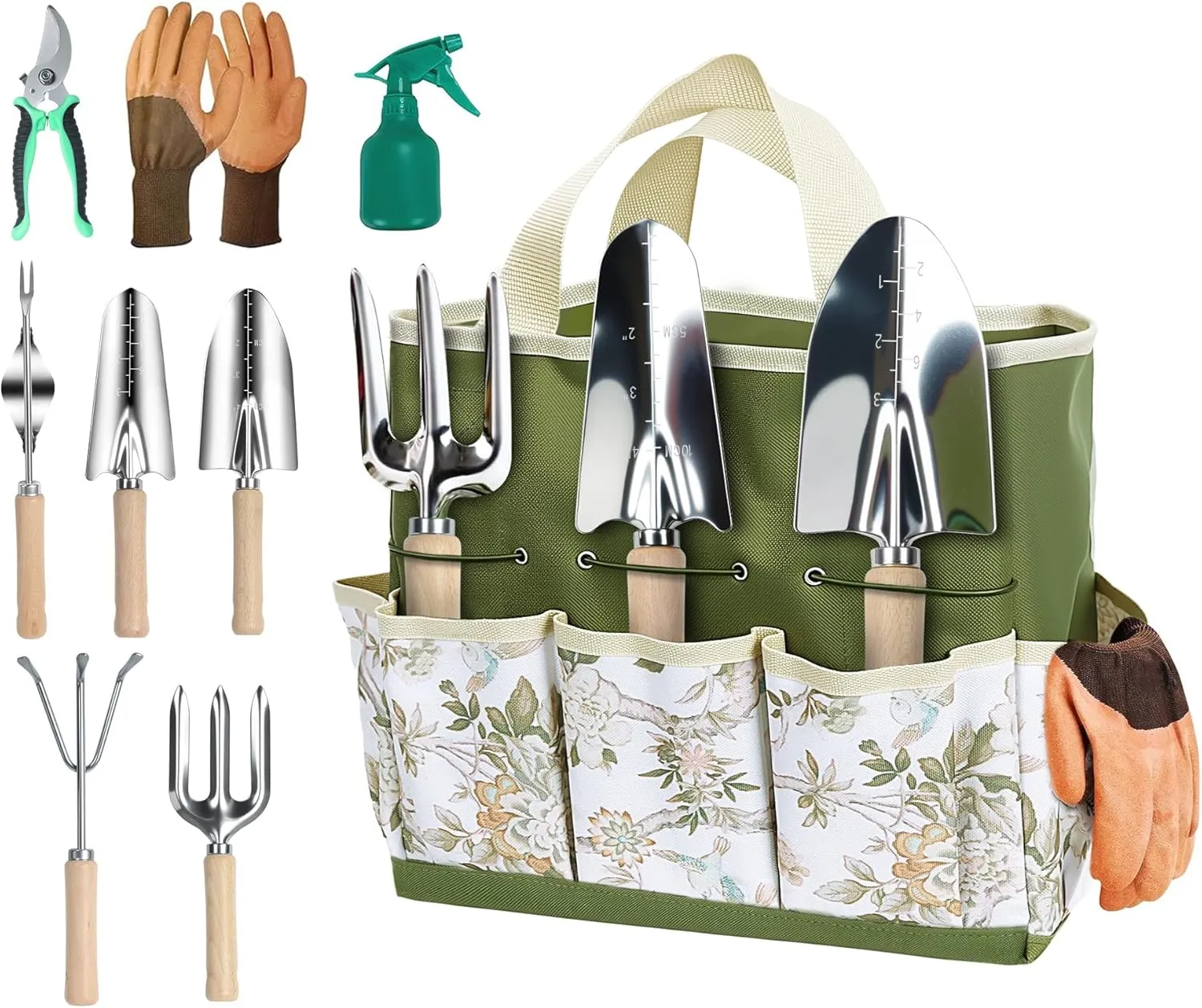 Gardening Tool Set, Heavy Duty Garden Tool Set with Fashion Garden Bag, Durable Stainless Steel Gardening Hand Tools, Gardening Gifts for Women, Mom