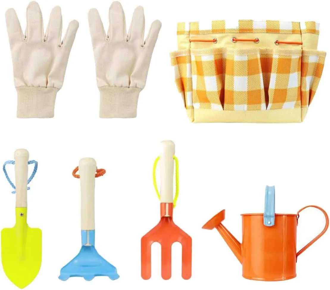 Garneck 7 Pcs 1 Set Gardening Tool for Planting Tools Kit with Gloves Watering Kettle Rake Shovel and Carrying Bag Outdoor Present for Young Gardeners