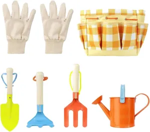Garneck 7 Pcs 1 Set Gardening Tool for Planting Tools Kit with Gloves Watering Kettle Rake Shovel and Carrying Bag Outdoor Present for Young Gardeners