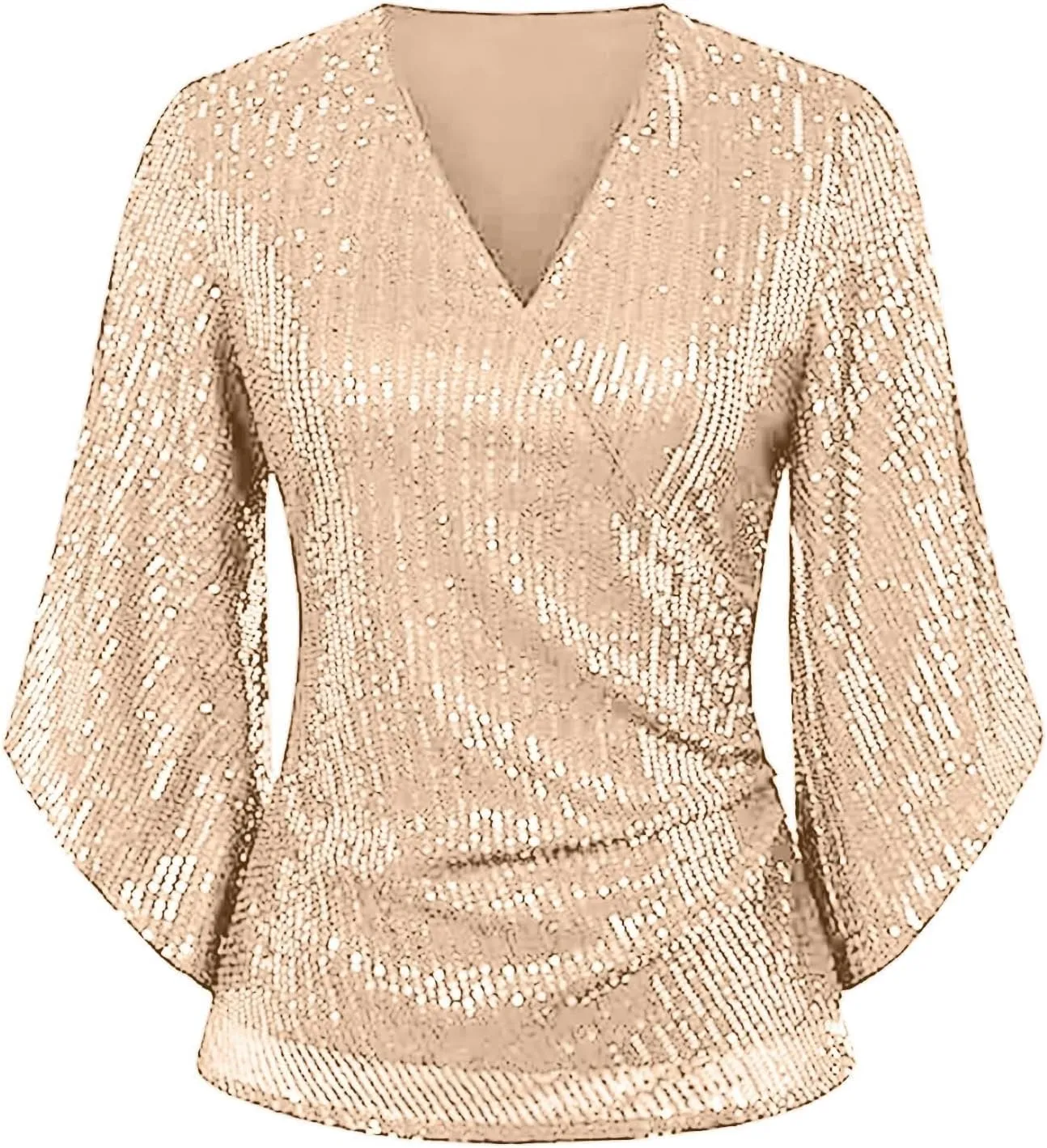 Generic Womens Sequin Tops 3/4 Sleeve Glitter Sparkly Blouse V Neck Dressy Tops for Evening Party Short Sleeve Sports Shirts