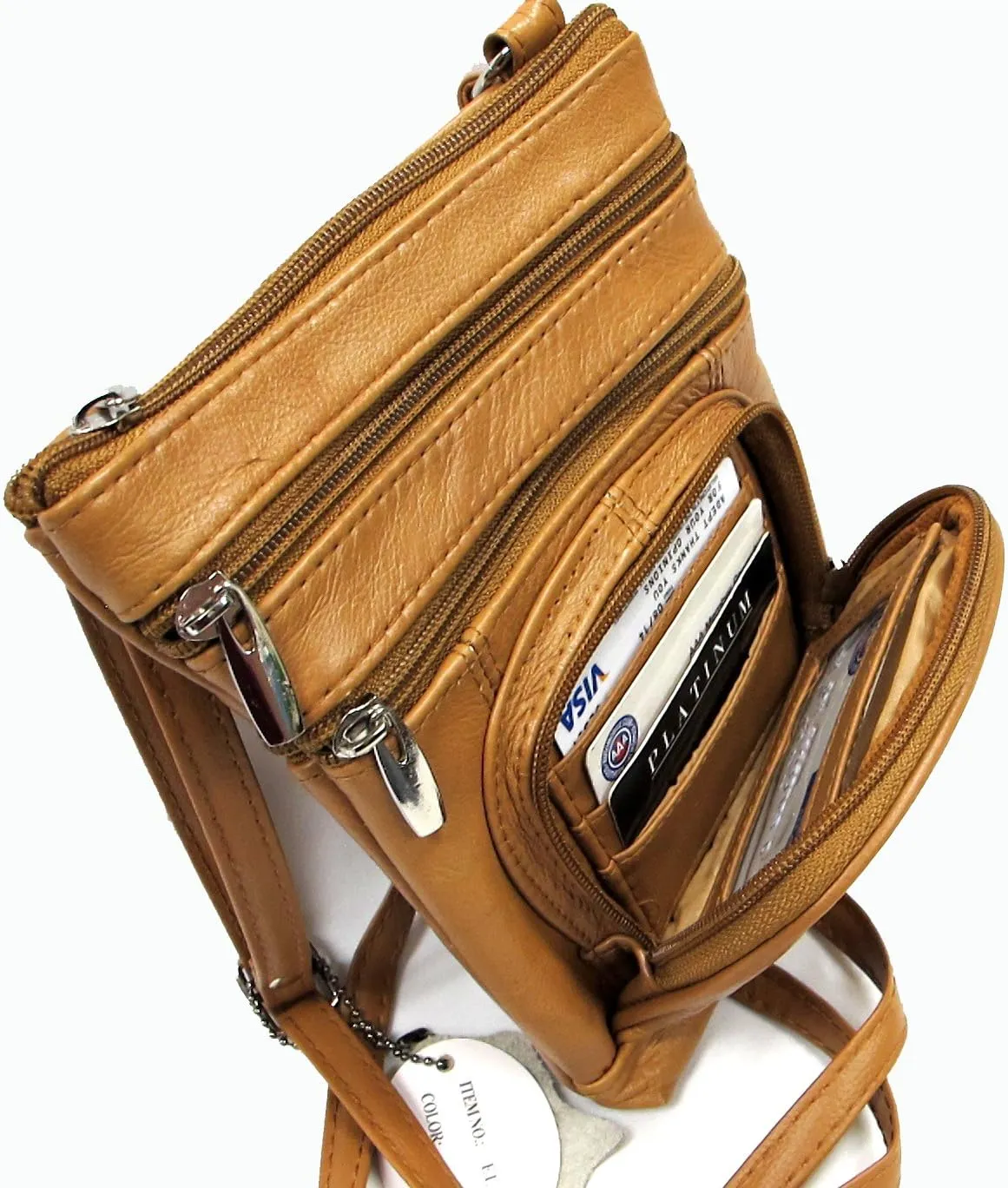 Genuine Leather Cross Body Purse 5 Pocket with Organizer
