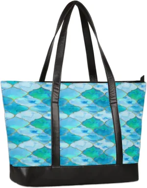 Geometry Pattern Laptop Tote Bag for Women 15.6 Inch Lightweight Computer Shoulder Purse Bag with Compartment for Work Travel Laptop Organizer Handbag