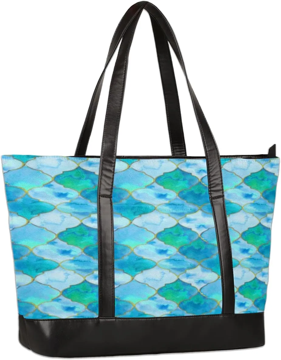 Geometry Pattern Laptop Tote Bag for Women 15.6 Inch Lightweight Computer Shoulder Purse Bag with Compartment for Work Travel Laptop Organizer Handbag