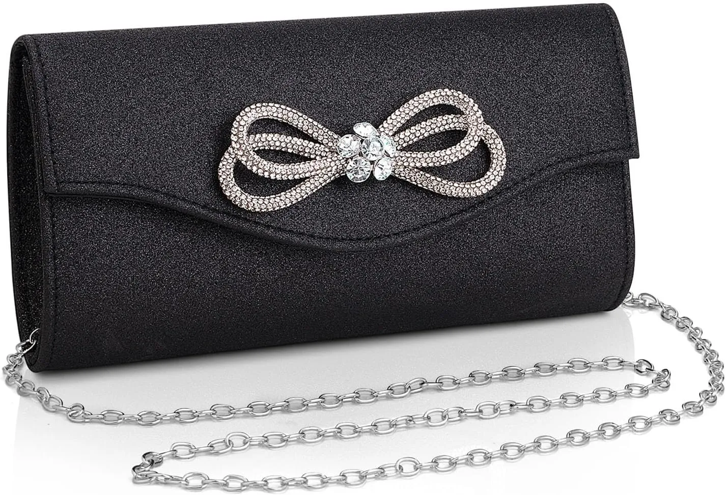 Gets Bow Evening Bag Rhinestone Clutch Purse for Women Sparkly Wedding Prom Purse Formal Cocktail Party Handbag with Chain