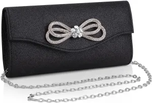 Gets Bow Evening Bag Rhinestone Clutch Purse for Women Sparkly Wedding Prom Purse Formal Cocktail Party Handbag with Chain