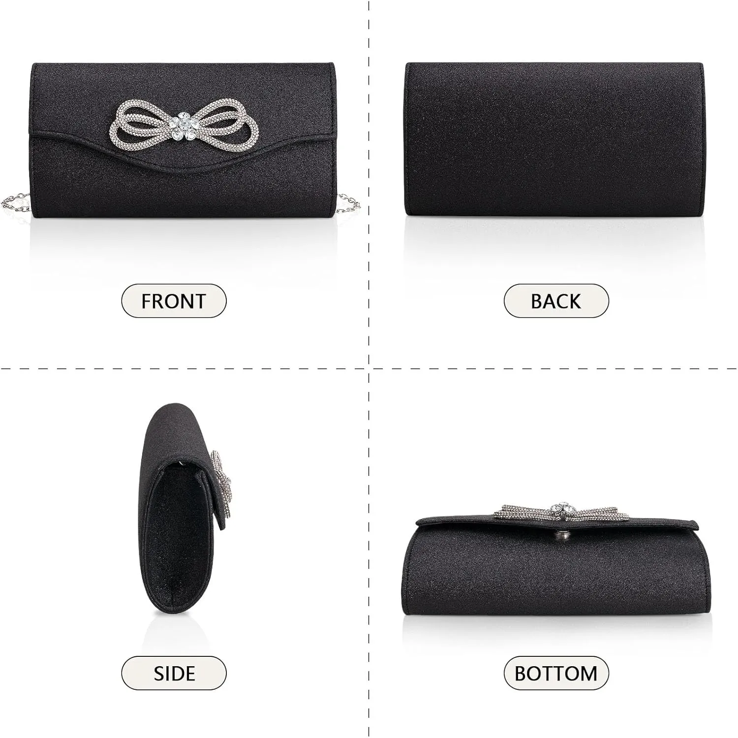 Gets Bow Evening Bag Rhinestone Clutch Purse for Women Sparkly Wedding Prom Purse Formal Cocktail Party Handbag with Chain