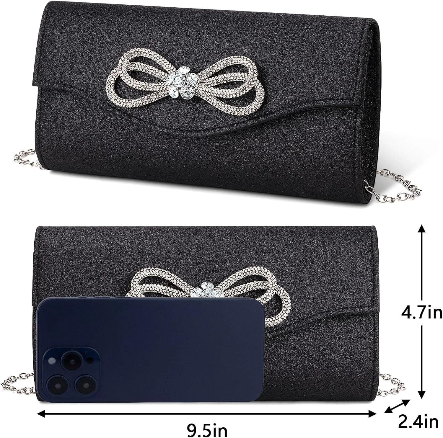 Gets Bow Evening Bag Rhinestone Clutch Purse for Women Sparkly Wedding Prom Purse Formal Cocktail Party Handbag with Chain