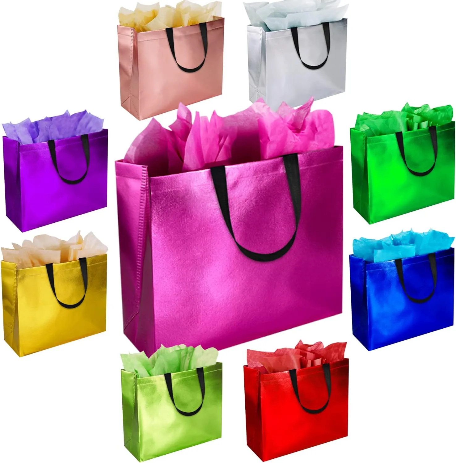GITMIWS 13'' Sparkle Gift Bags with Tissues – Set of 18 Mix Color Reusable Bags Large size - Ideal as Goodie Bag, Birthday, Wedding, Party Favor Bags