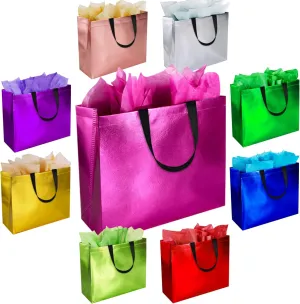 GITMIWS 13'' Sparkle Gift Bags with Tissues – Set of 18 Mix Color Reusable Bags Large size - Ideal as Goodie Bag, Birthday, Wedding, Party Favor Bags