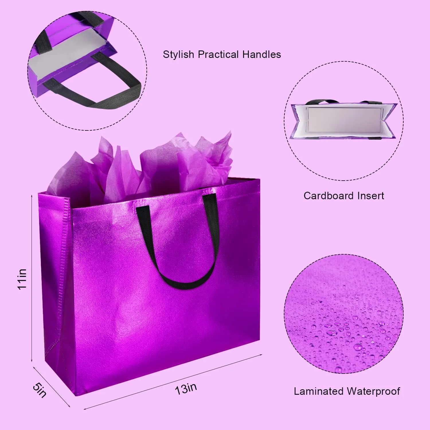 GITMIWS 13'' Sparkle Gift Bags with Tissues – Set of 18 Mix Color Reusable Bags Large size - Ideal as Goodie Bag, Birthday, Wedding, Party Favor Bags
