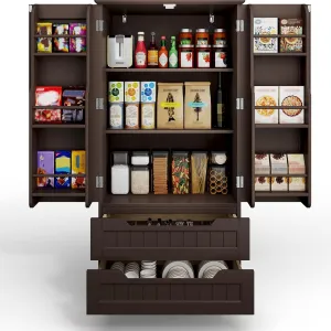 Gizoon 47" Kitchen Pantry Storage Cabinet with Drawers Freestanding Bathroom Storage Cabinets with Doors and Shelves, Small Wooden Food Pantry Cabinet for Dining Room Craft Room, Dark Brown