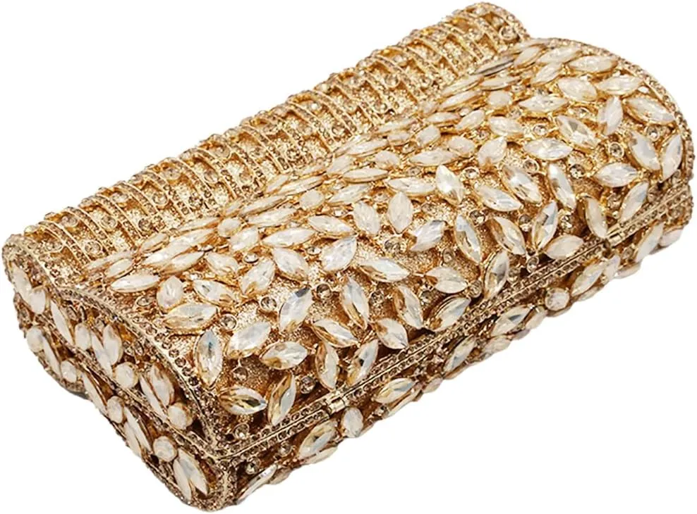 Glitter Women Rhinestone Clutch Box Crystal Evening Bag Elegant Shoulder Purse for Wedding Party Prom