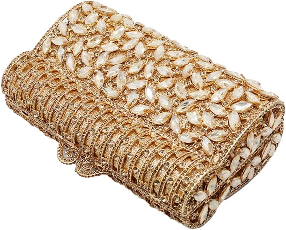 Glitter Women Rhinestone Clutch Box Crystal Evening Bag Elegant Shoulder Purse for Wedding Party Prom
