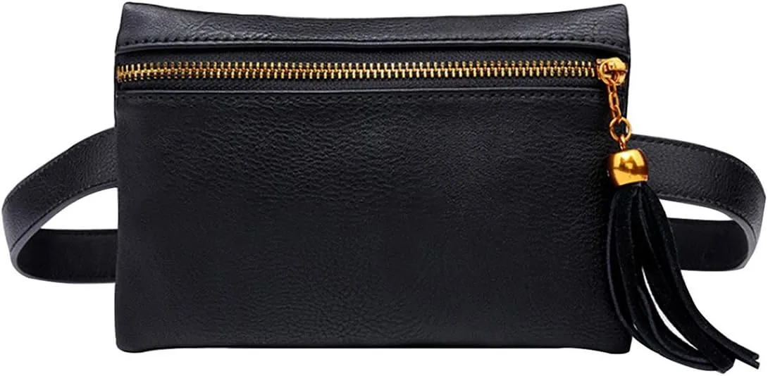 Goclothod PU Leather Fanny Pack Women Waist Bag Tassel Purse Belt Bum Bag