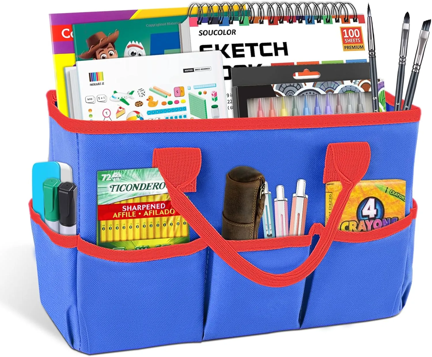 Godery Desktop Tote and Organizer, Teacher Helper Bag for Arts, Books, Stationery, Office Desk, Make-up Storage with Handles for Travel (BLUE)