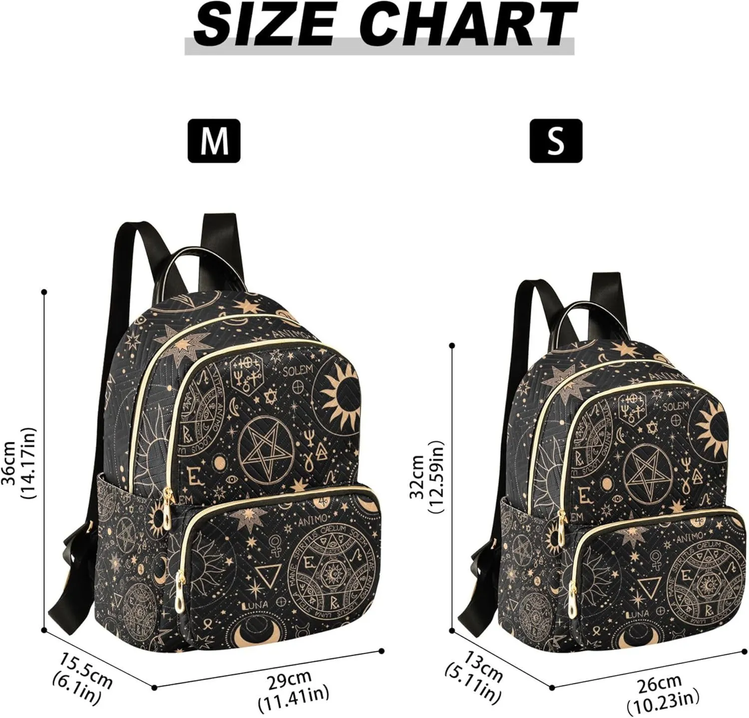 Gold Alchemical Witchcraft Sun and Moon Boho Backpack Purse for Women, Anti Theft Backpack Lightweight Small Travel Backpack Shoulder Bag