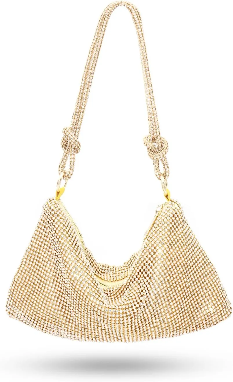 Gold Rhinestone Purse Evening Bag, Women's Bling Diamond Hobo Bag for Evening Cocktail/Prom/Party/Wedding(Style 1-Gold)