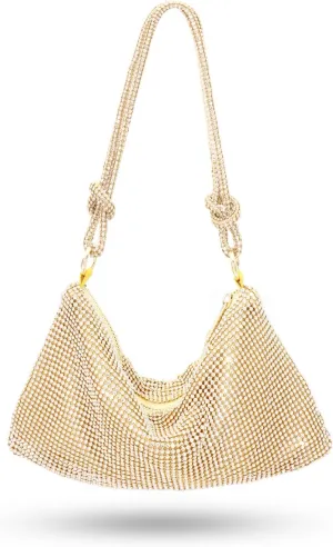 Gold Rhinestone Purse Evening Bag, Women's Bling Diamond Hobo Bag for Evening Cocktail/Prom/Party/Wedding(Style 1-Gold)
