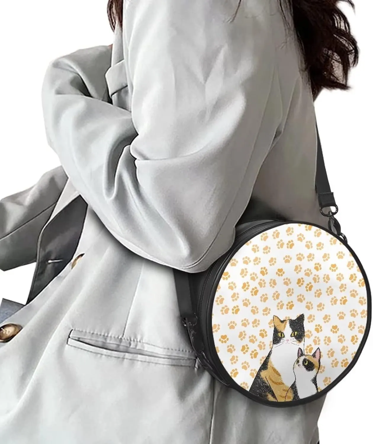 Gomyblomy Girls Womens Shoulder Handbag Casual Round Purse Zipper PU Leather Satchel with Adjustable Straps