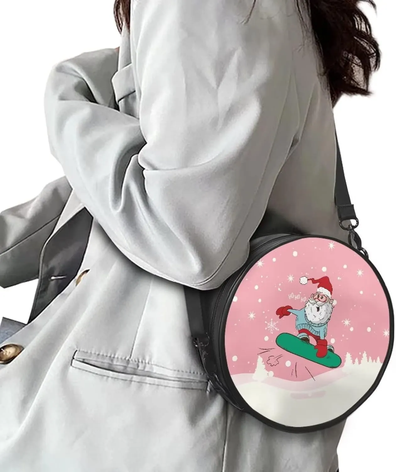 Gomyblomy Girls Womens Shoulder Handbag Casual Round Purse Zipper PU Leather Satchel with Adjustable Straps
