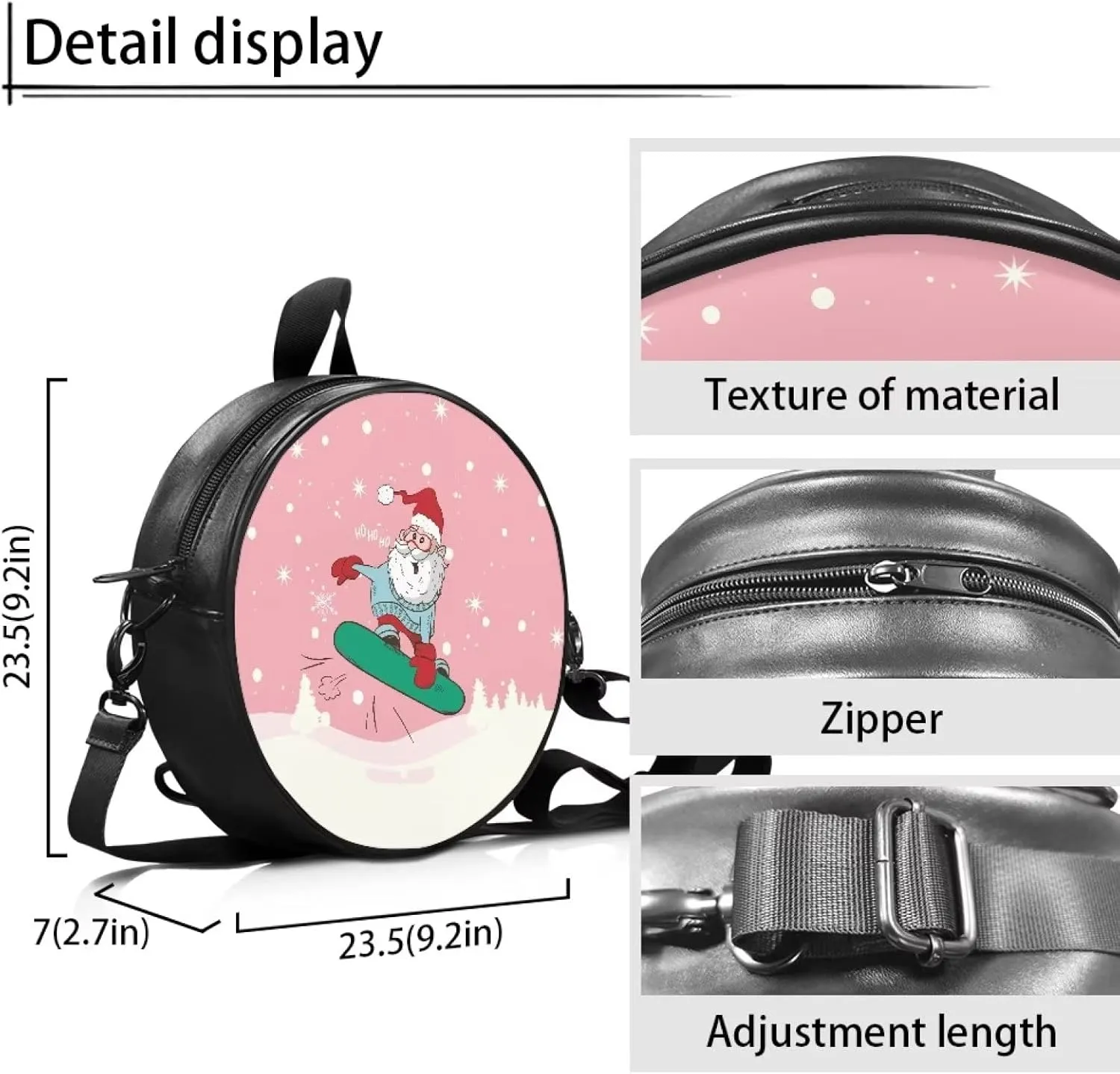 Gomyblomy Girls Womens Shoulder Handbag Casual Round Purse Zipper PU Leather Satchel with Adjustable Straps