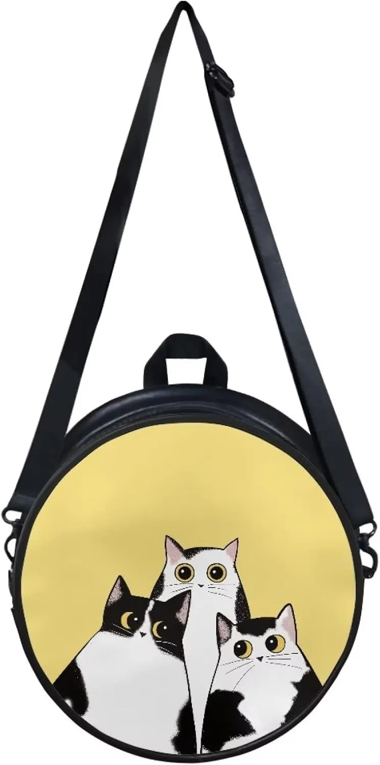 Gomyblomy Girls Womens Shoulder Handbag Casual Round Purse Zipper PU Leather Satchel with Adjustable Straps