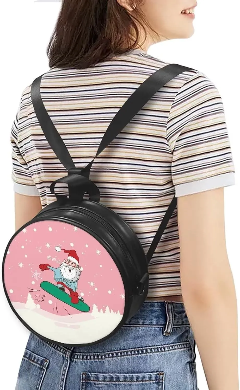 Gomyblomy Girls Womens Shoulder Handbag Casual Round Purse Zipper PU Leather Satchel with Adjustable Straps