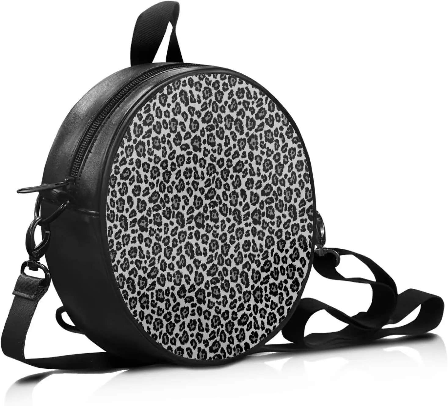 Gomyblomy Girls Womens Shoulder Handbag Casual Round Purse Zipper PU Leather Satchel with Adjustable Straps