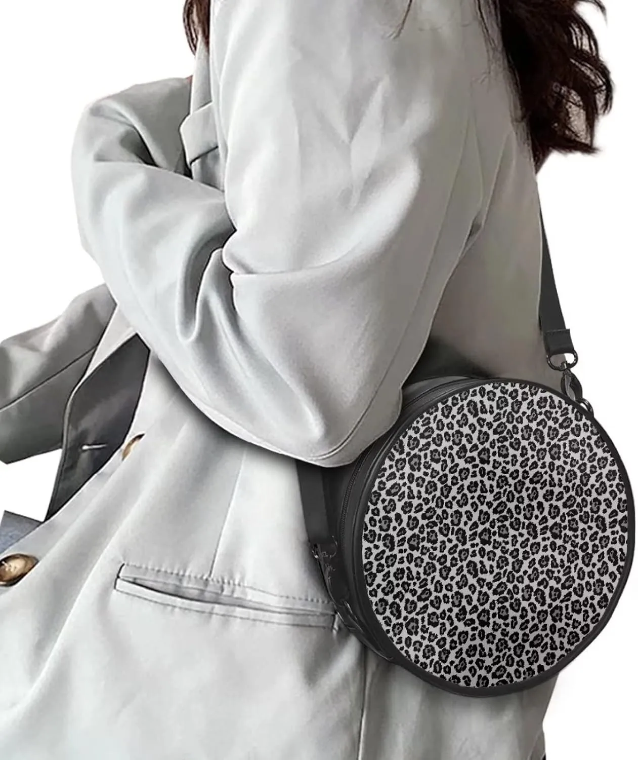 Gomyblomy Girls Womens Shoulder Handbag Casual Round Purse Zipper PU Leather Satchel with Adjustable Straps