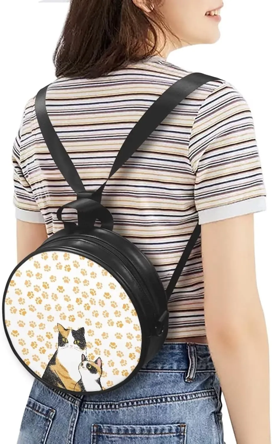 Gomyblomy Girls Womens Shoulder Handbag Casual Round Purse Zipper PU Leather Satchel with Adjustable Straps