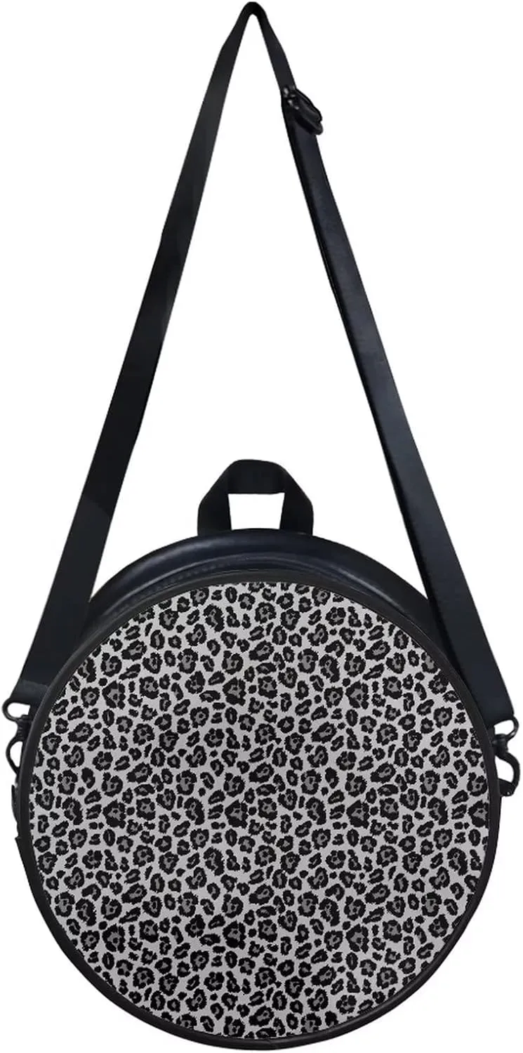 Gomyblomy Girls Womens Shoulder Handbag Casual Round Purse Zipper PU Leather Satchel with Adjustable Straps
