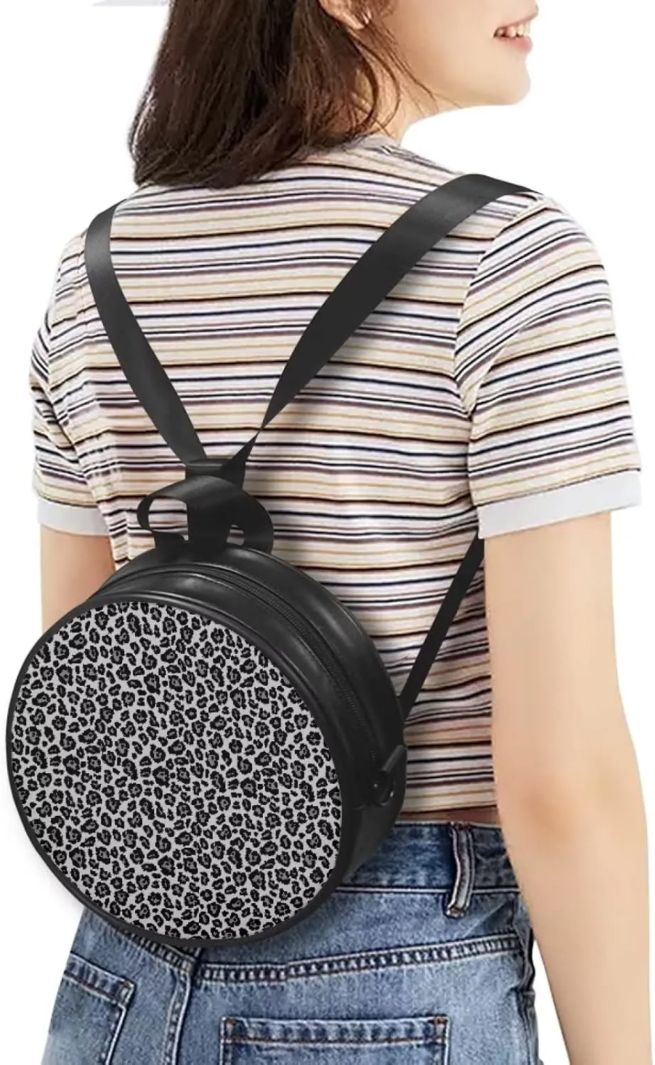Gomyblomy Girls Womens Shoulder Handbag Casual Round Purse Zipper PU Leather Satchel with Adjustable Straps