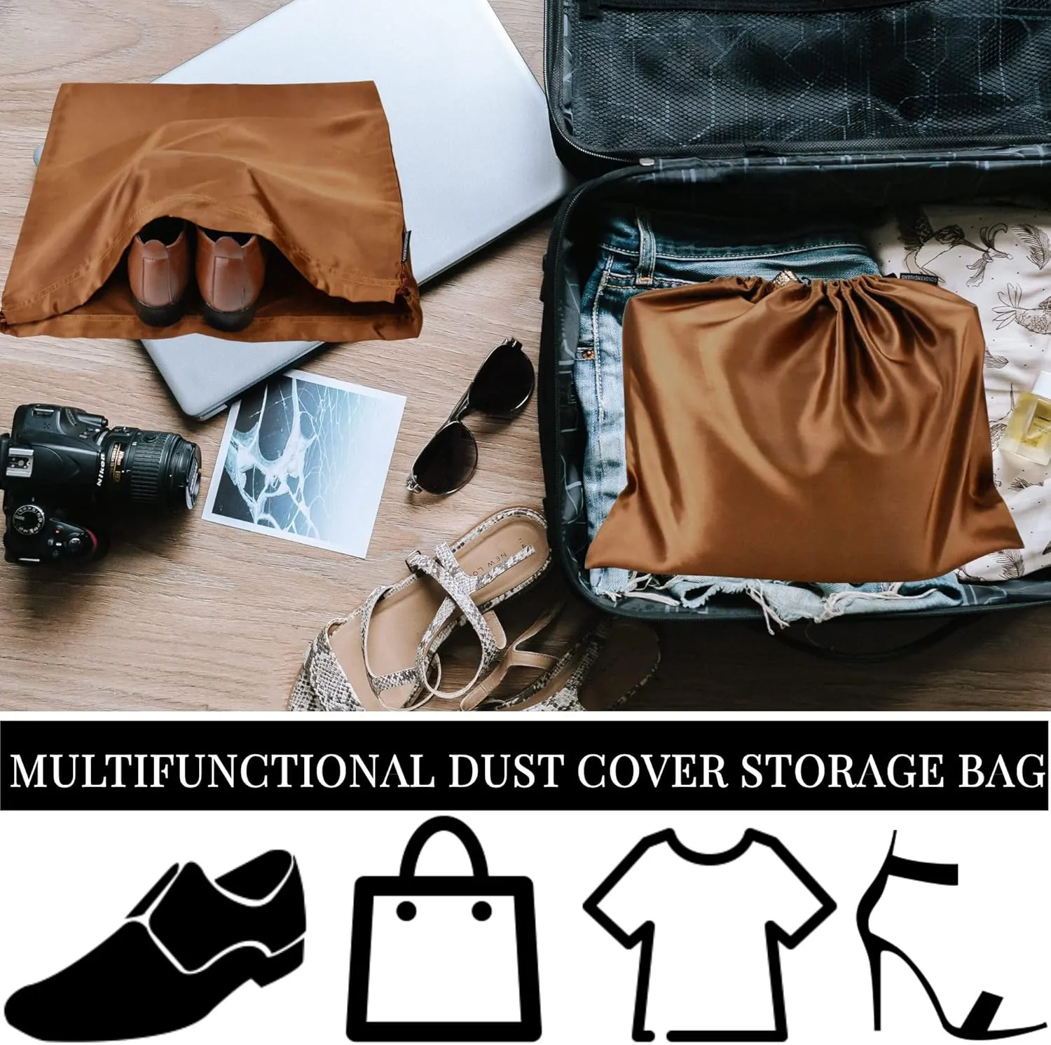 GONGKANGYUAN 12 Pcs Dust Bags for Purses and Handbags Satin Purse Storage Organizer With Drawstring Closure Handbag Protector (Brown)