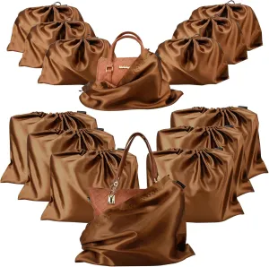 GONGKANGYUAN 12 Pcs Dust Bags for Purses and Handbags Satin Purse Storage Organizer With Drawstring Closure Handbag Protector (Brown)