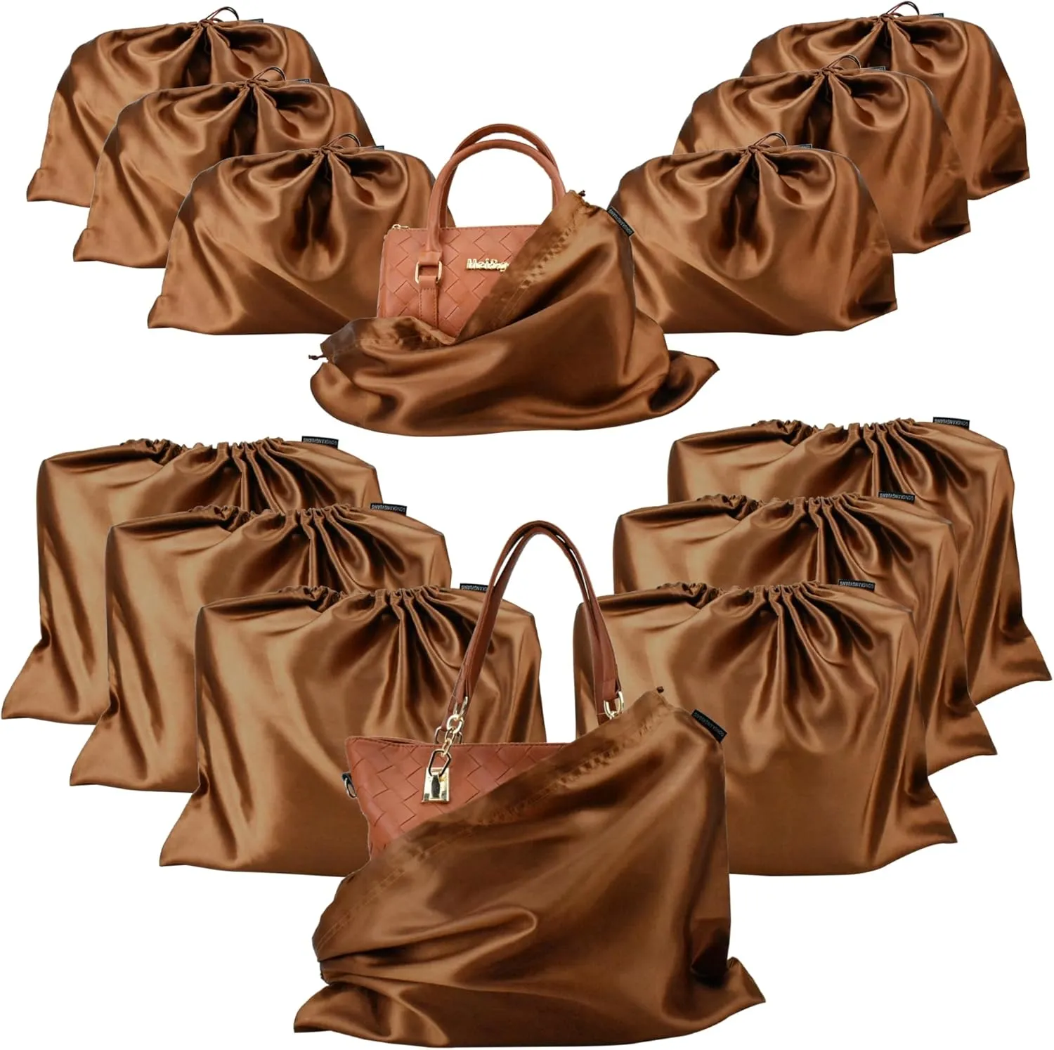 GONGKANGYUAN 12 Pcs Dust Bags for Purses and Handbags Satin Purse Storage Organizer With Drawstring Closure Handbag Protector (Brown)