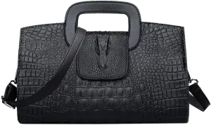 Goodbag Vintage Flap Tote Top Handle Satchel Handbags Crocodile Pattern PU Leather Clutch Purse Shoulder Bag for Ladies