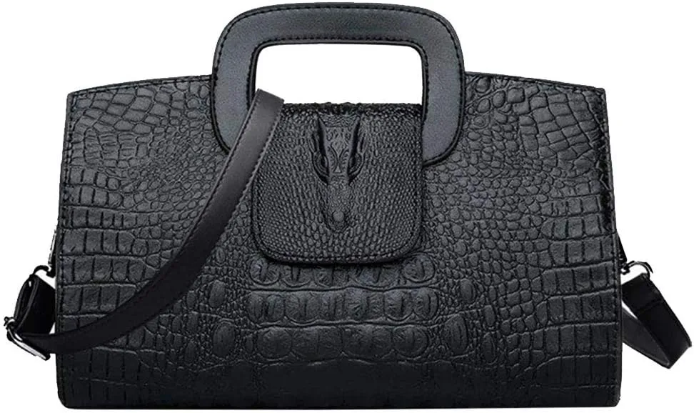 Goodbag Vintage Flap Tote Top Handle Satchel Handbags Crocodile Pattern PU Leather Clutch Purse Shoulder Bag for Ladies