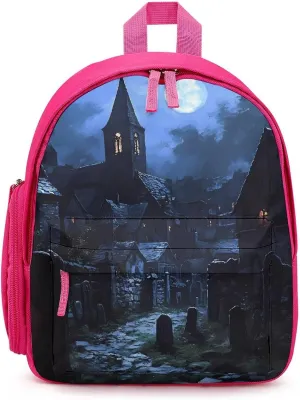 Gothic Architecture Church Cemetery Simple Backpack Lightweight Cute Printing Shoulder Bag Family Travel Pink-style