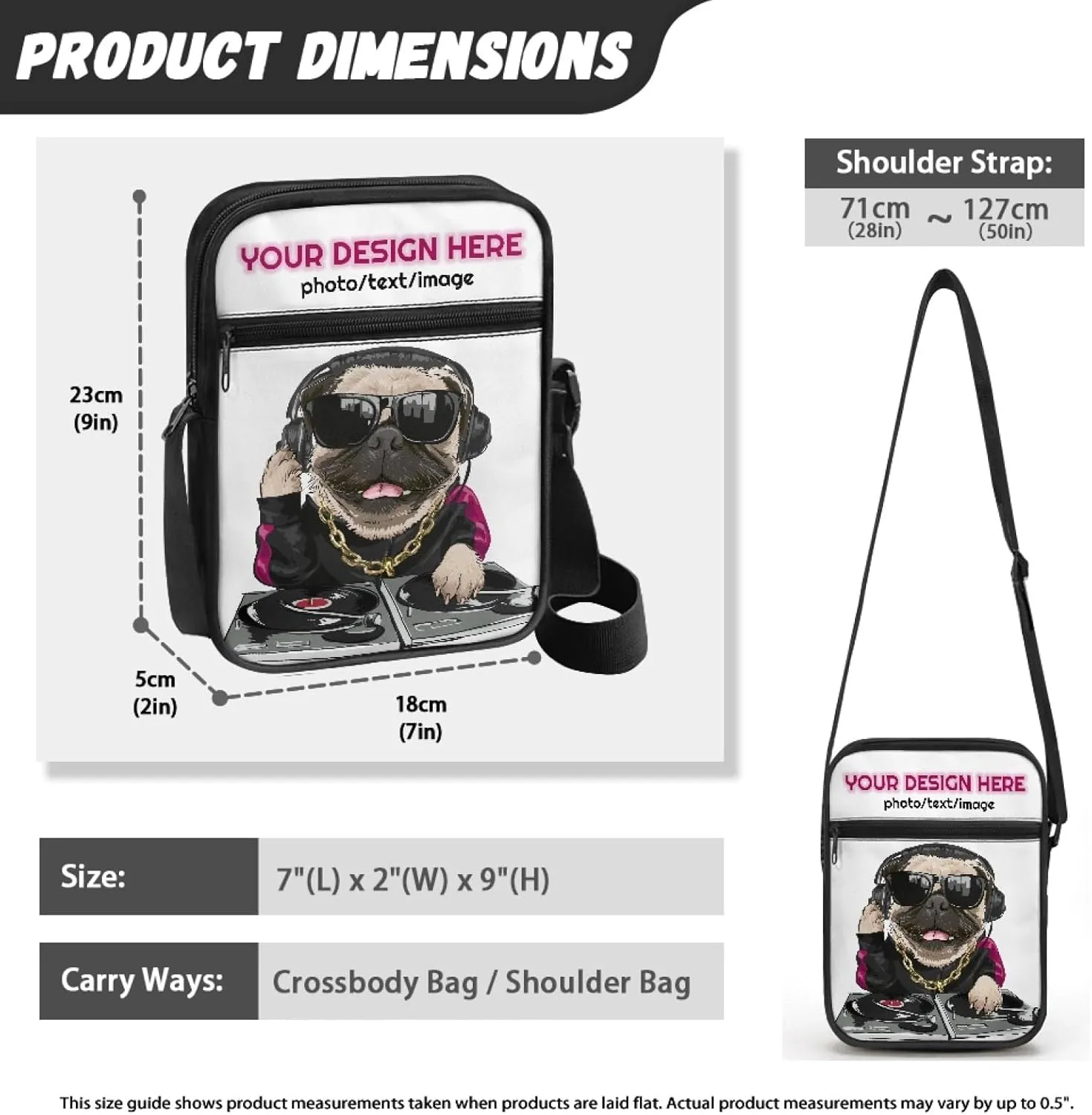 Gothic Crossbody Bag Mini Messenger Bags Goth purse With Adjustable Straps