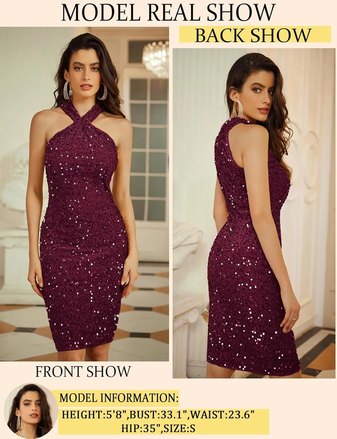 GRACE KARIN Sequin Dress for Women Sleeveless Sparkly Glitter Halter Dress Bodycon Mini Club Dresses 2025