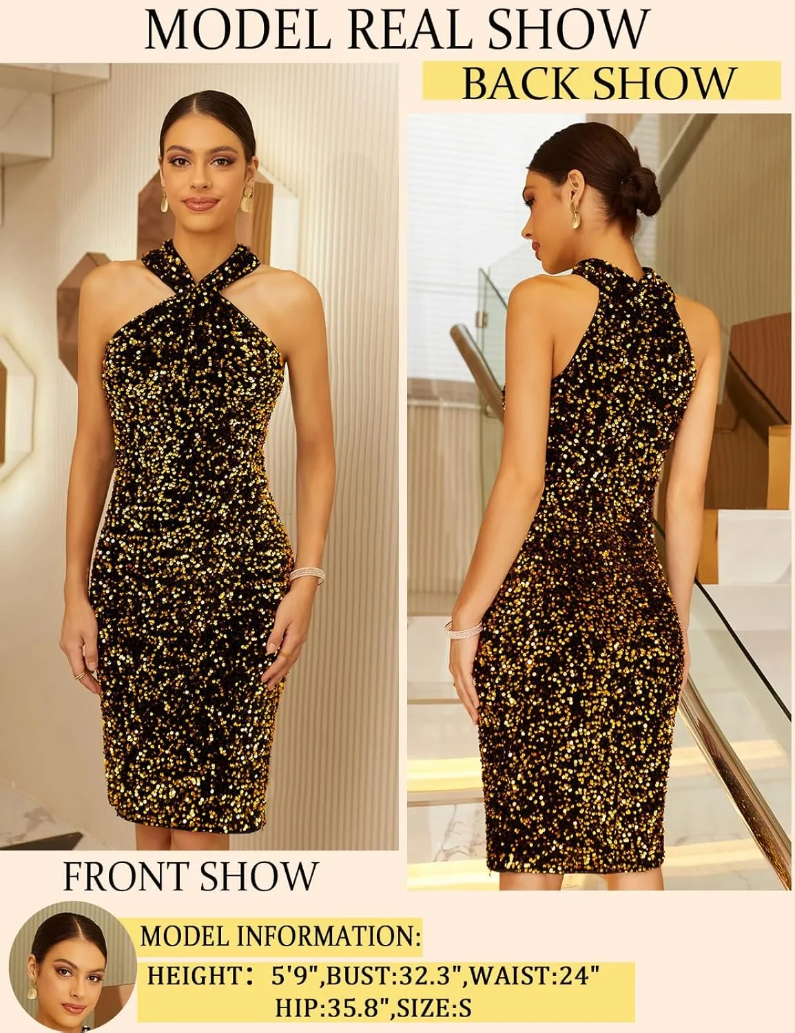 GRACE KARIN Sequin Dress for Women Sleeveless Sparkly Glitter Halter Dress Bodycon Mini Club Dresses 2025